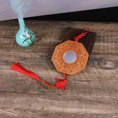 Buddha Stones Feng Shui Bagua Map Peach Wood Five-Emperor Coins Chinese Knotting Balance Energy Map Mirror Bagua Map BS 20*2cm Convex Mirror Bagua Map&Five Emperor Coins