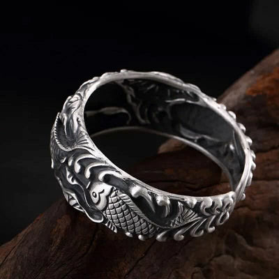Buddha Stones Buddha Stones Koi Fish Lotus Luck Wealth Bracelet Bangle Bracelet Bangle BS 2