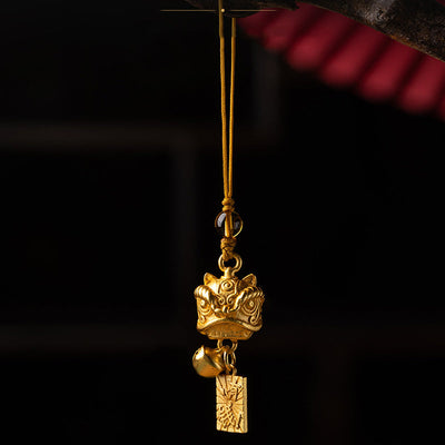 Buddha Stones Dancing Lion Auspicious Ruyi Safe Peace Rich Copper Wealth Phone Hanging Decoration Phone Hanging Decoration BS 15