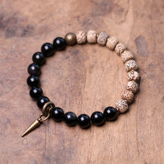 Buddha Stones Tibetan Bodhi Seed Black Obsidian Ebony Wood Copper Peace Bracelet Bracelet BS Bodhi Seed&Black Obsidian 18cm