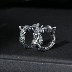 Buddha Stones 925 Sterling Silver Dragon Hoop Pattern Protection Earrings Earrings BS A Pair of Earrings