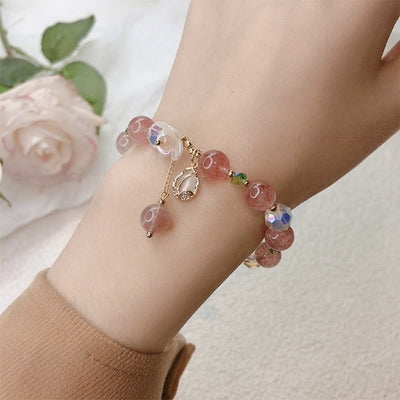 Buddha Stones Strawberry Quartz Rutilated Quartz Fluorite Flower Healing Bracelet Bracelet BS 11