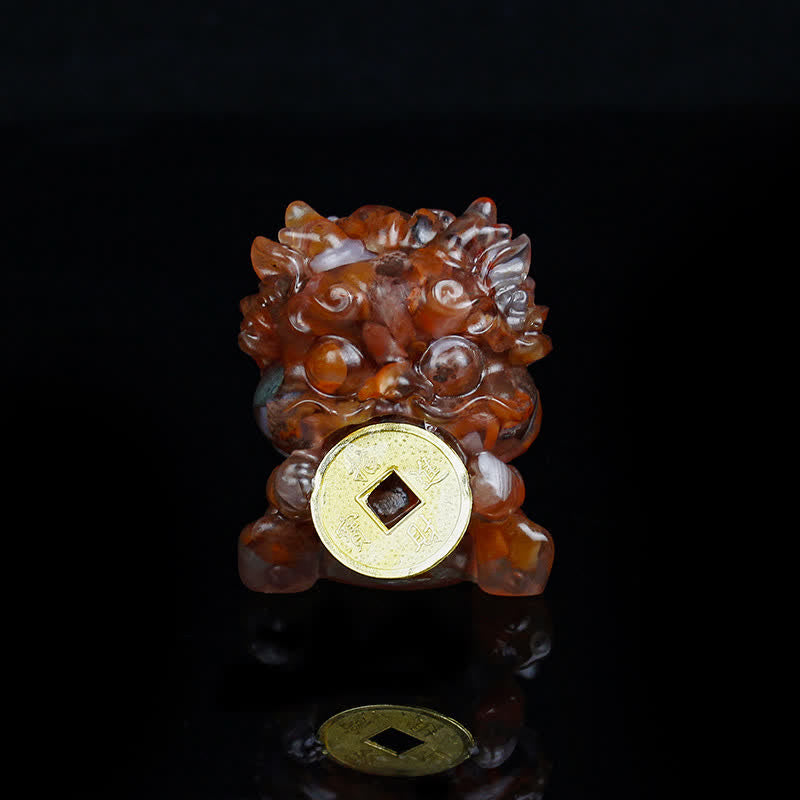 Buddha Stones Handmade Cute PiXiu Gold Coin Crystal Fengshui Energy Wealth Fortune Home Decoration Decorations BS Red Agate