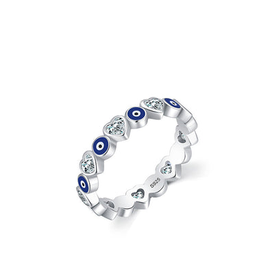 Buddha Stones 925 Sterling Silver Evil Eye Love Heart Zircon Blessing Ring Ring BS 4