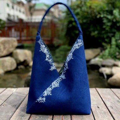 Buddha Stones Handmade Embroidery Pattern Canvas Shoulder Bag Tote Bag Set Bag BS 4