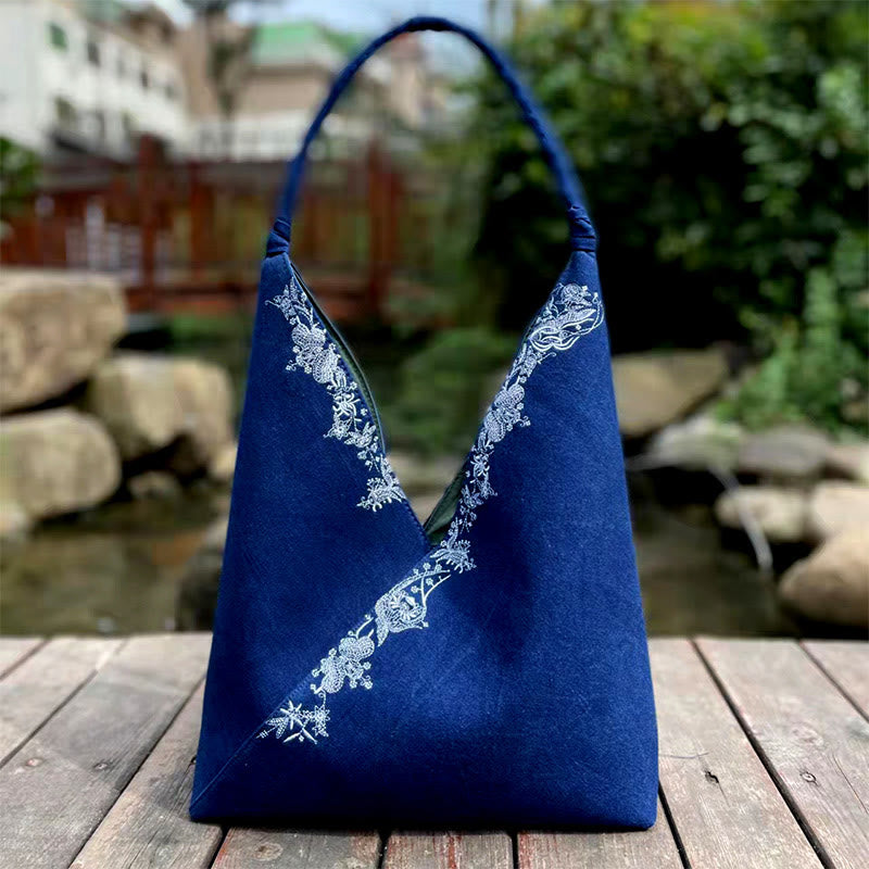 Buddha Stones Handmade Embroidery Pattern Canvas Shoulder Bag Tote Bag Set Bag BS 4
