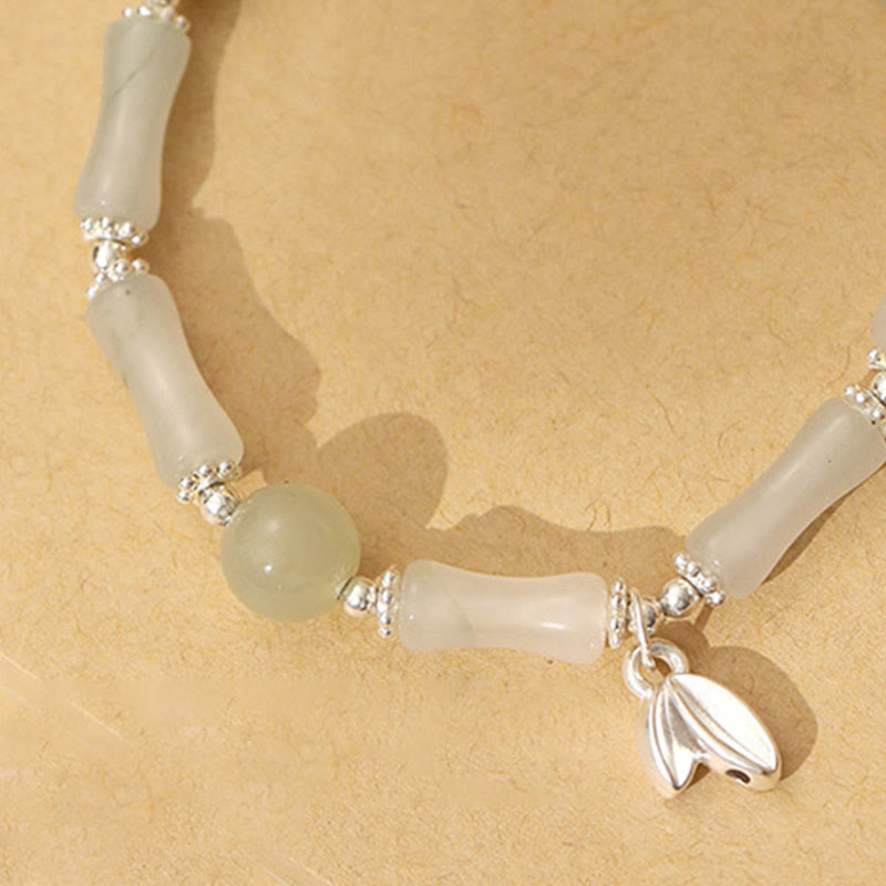 Buddha Stones 925 Sterling Silver Natural Tianshan Jade Bamboo Charm Luck Bracelet 3