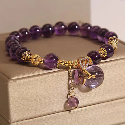 Buddha Stones Natural Amethyst Crystal Money Bag Charm Positive Bracelet Bracelet BS Amethyst Money Bag