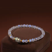 Foviel 925 Sterling Silver Plated Gold Natural Moonstone PiXiu Healing Bracelet