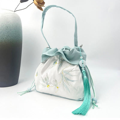 Buddha Stones Suzhou Embroidery Camellia Magnolia Peony Lotus Silk Tote Crossbody Bag Shoulder Bag Handbag Crossbody Bag BS 9