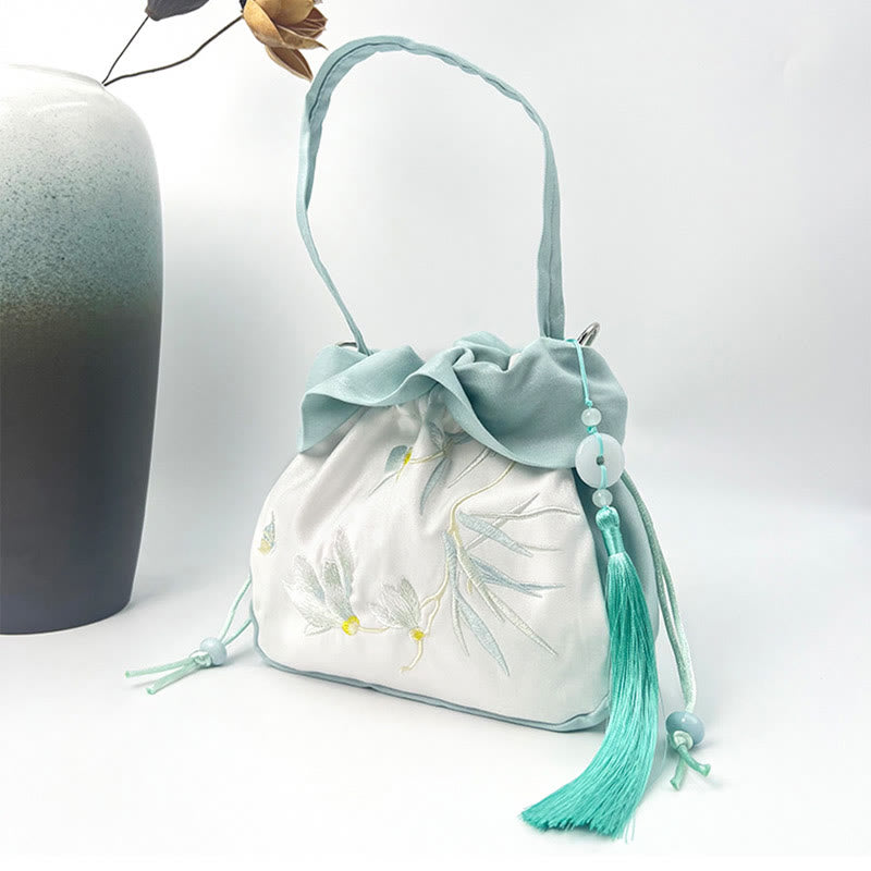 Buddha Stones Suzhou Embroidery Camellia Magnolia Peony Lotus Silk Tote Crossbody Bag Shoulder Bag Handbag Crossbody Bag BS 9