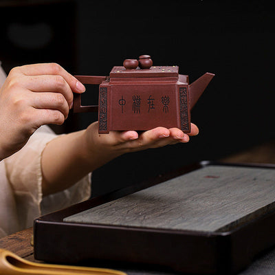 Buddha Stones Yixing All Handmade Gomoku Playing Chess Purple Clay Kung Fu Square Teapot 280ml Teapot BS 25