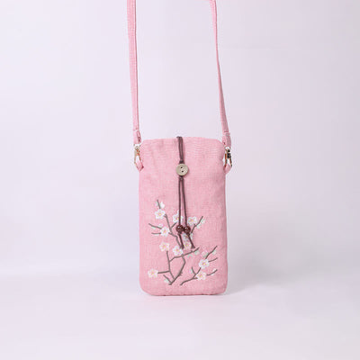 Buddha Stones Small Embroidered Flowers Crossbody Bag Shoulder Bag Cellphone Bag 11*20cm Crossbody Bag BS 12