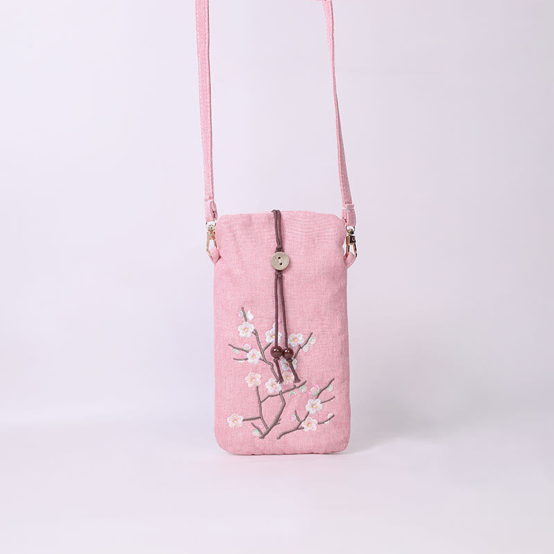 Buddha Stones Small Embroidered Flowers Crossbody Bag Shoulder Bag Cellphone Bag 11*20cm Crossbody Bag BS 12