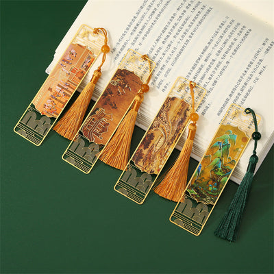 Buddha Stones A Panorama of Rivers and Mountains Metal Hollow Bookmarks Tassel With Gift Box Bookmarks BS 13
