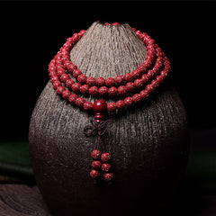 Buddha Stones 108 Mala Beads Cinnabar Om Mani Padme Hum Pattern Engraved Blessing Bracelet Mala Bracelet BS 6mm*108 Round Beads Engraved