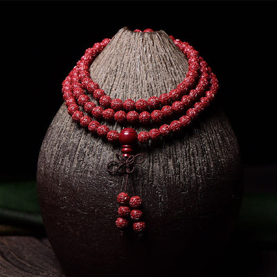Buddha Stones 108 Mala Beads Cinnabar Om Mani Padme Hum Pattern Engraved Blessing Bracelet Mala Bracelet BS 6mm*108 Round Beads Engraved