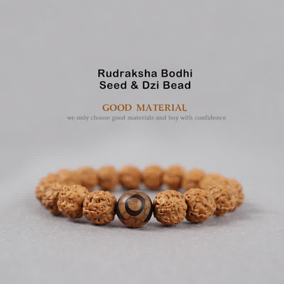 Buddhastoneshop Tibet Rudraksha Bodhi Seed Dzi Bead Amber Turquoise Wealth Bracelet