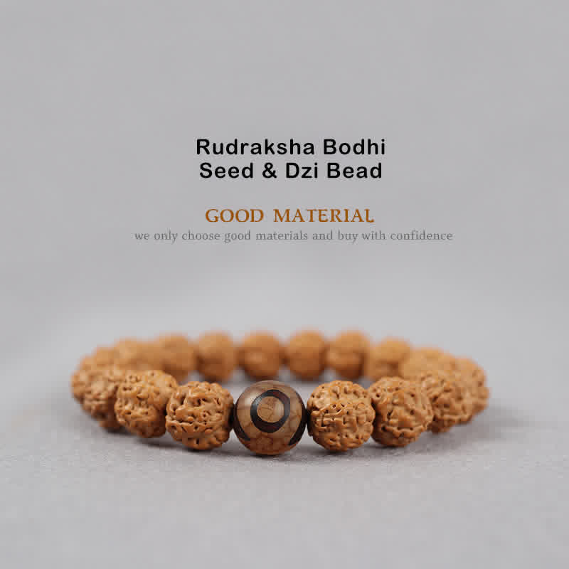 Buddhastoneshop Tibet Rudraksha Bodhi Seed Dzi Bead Amber Turquoise Wealth Bracelet
