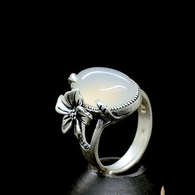 Buddha Stones 990 Sterling Silver Natural Chalcedony Plum Positive Harmony Ring Ring BS 13