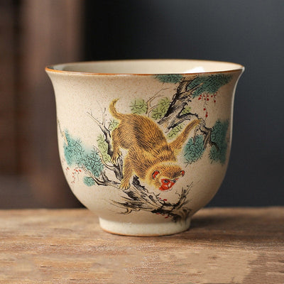 Buddha Stones 12 Chinese Zodiac Ceramic Teacup Kung Fu Tea Cup 130ml Cup BS Monkey 7.2cm*6cm*130ml