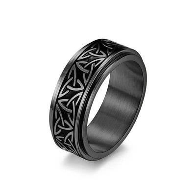 Buddha Stones  Triangle Knot Triquetra Titanium Steel Calm Rotatable Ring Ring BS Black US12