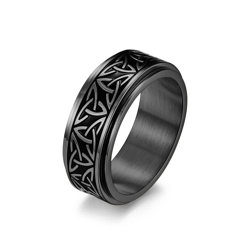 Buddha Stones  Triangle Knot Triquetra Titanium Steel Calm Rotatable Ring Ring BS Black US12