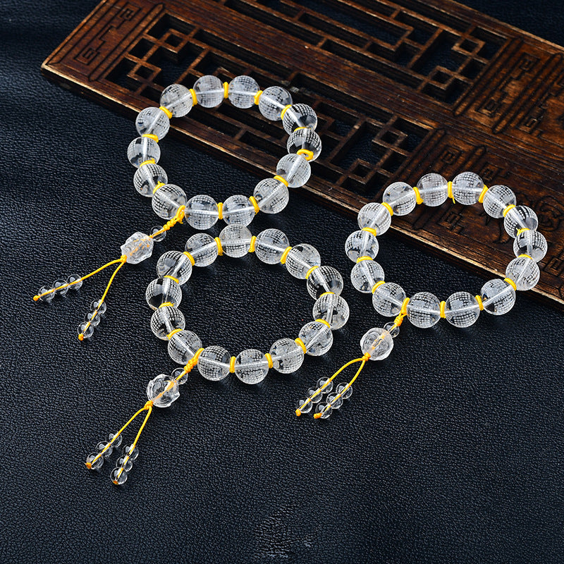 Buddha Stones Tibet White Crystal Half Demon Half Buddha Heart Sutra Lotus Healing Bracelet Bracelet BS 1