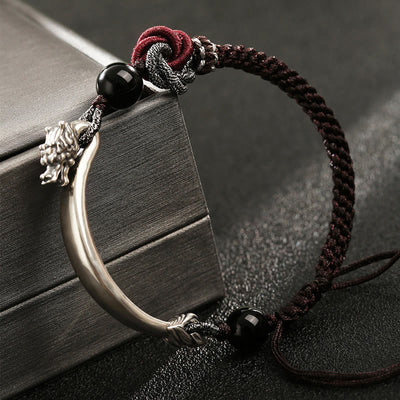 Buddha Stones 925 Sterling Silver Auspicious Dragon Success Handcrafted Braided Bracelet - image 1