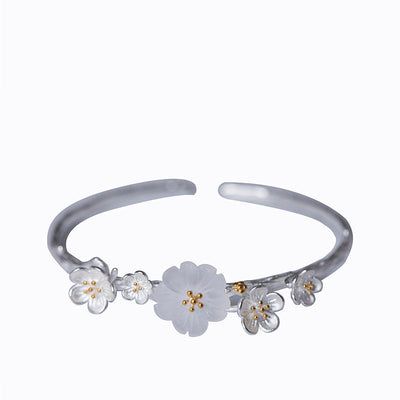 Buddha Stones 925 Sterling Silver Plum Flower Blessing Bracelet Adjustable Bangle Bracelet BS 6