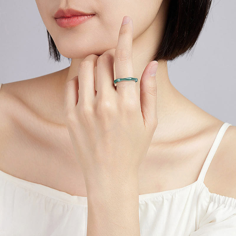 Buddha Stones Natural Jade Bamboo Prosperity Abundance Ring Ring BS 4