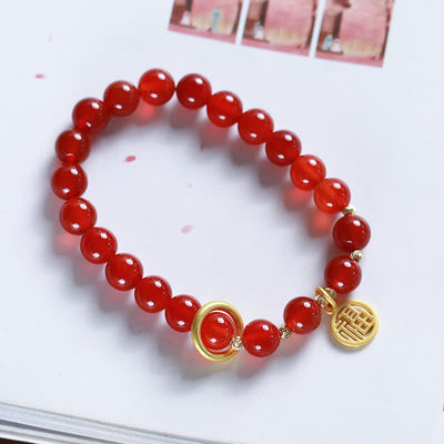 Buddha Stones Natural Red Agate Blessing Letter Confidence Bracelet Bracelet BS 7
