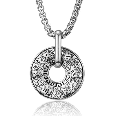 Buddha Stones Tibetan Om Mani Padme Hum Peace Buckle Creativity Necklace Pendant Necklaces & Pendants BS Silver Om Mani Padme Hum