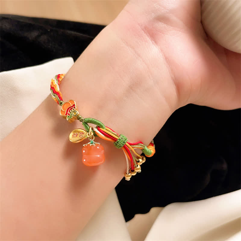 Buddha Stones Persimmon Red Agate Strength Reincarnation Knot Braid String Bracelet Bracelet BS 8