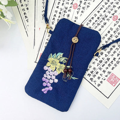 Buddha Stones Small Embroidered Flowers Crossbody Bag Shoulder Bag Cellphone Bag 11*20cm Crossbody Bag BS 37