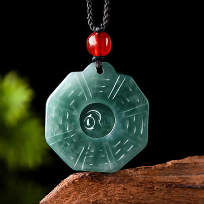 Foviel Natürliche Jade FengShui Bagua Yin Yang Wohlstand Halskette Anhänger