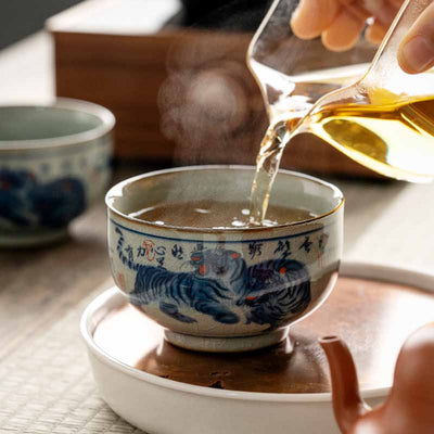 Buddha Stones Jingdezhen Hand Painted Cute Tiger Ceramic Teacup Kung Fu Tea Cup Bowl 140ml Cup BS 2