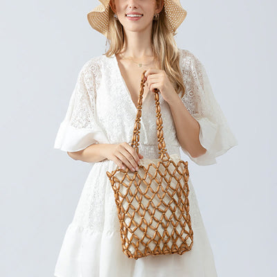Buddha Stones Hand-woven Wooden Beads Shoulder Bag Handbag Shoulder Bag BS 10