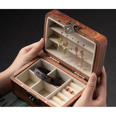 Buddha Stones Retro Handmade Floral Pattern Rosewood Jewelry Storage Box Lockable Wooden Gift Organizer Box Jewelry Storage Box BS 17