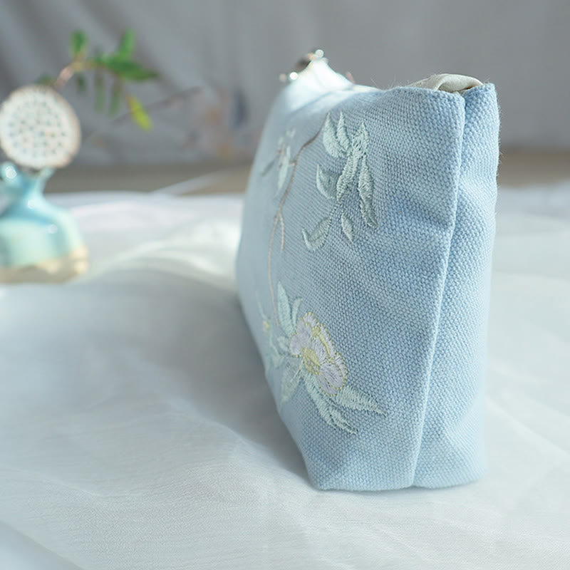 Buddha Stones Small Flower Plum Cherry Crane Peach Blossom Embroidery Canvas Wallet Shopping Purse Purse BS 10