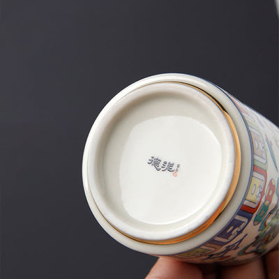 Buddha Stones Vintage Plum Blossom Pine Bamboo Phoenix Kirin Lion Dancing Ceramic Teacup Tea Cups Cup BS 7