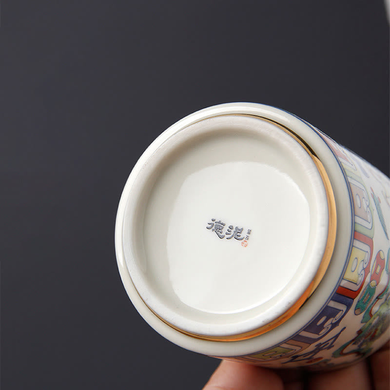 Buddha Stones Vintage Plum Blossom Pine Bamboo Phoenix Kirin Lion Dancing Ceramic Teacup Tea Cups Cup BS 7
