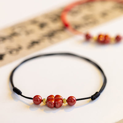 Buddha Stones Four Leaf Clover Cinnabar Blessing Calm String Bracelet Anklet Bracelet BS 22