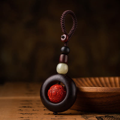 Foviel Tibet Om Mani Padme Hum PiXiu Copper Coin Small Leaf Red Sandalwood Cinnabar Protection Key Chain