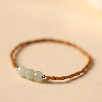 Buddha Stones Natural Olive Pit Bamboo Pattern Hetian Jade Beads Luck Bracelet 3