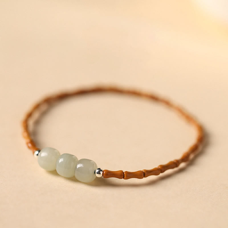 Buddha Stones Natural Olive Pit Bamboo Pattern Hetian Jade Beads Luck Bracelet 3