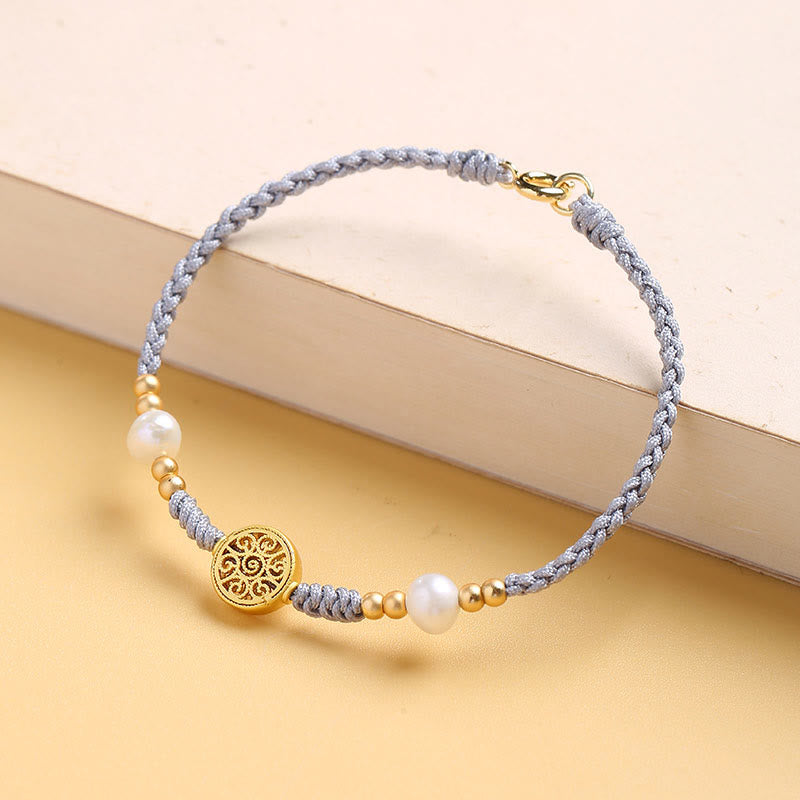 Buddha Stones Copper Coin Fortune Tree Pearl Luck Blue Rope Braided Bracelet Bracelet BS Fortune Tree 16cm