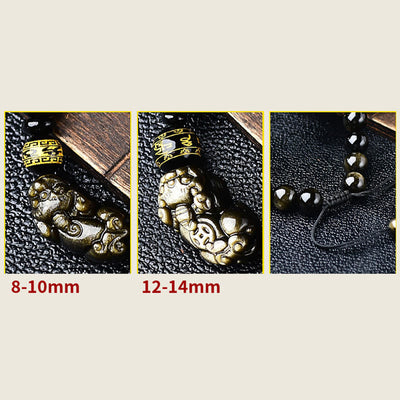 Buddha Stones Natural Gold Sheen Obsidian PiXiu Om Mani Padme Hum Wealth Braided Bracelet Bracelet BS 13