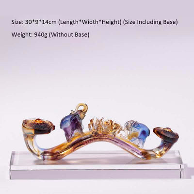 Buddha Stones Handmade Liuli Crystal Ruyi Elephant Art Piece Home Decoration With Crystal Base Decorations BS 30*9*14cm