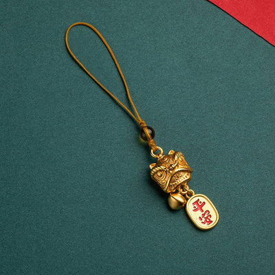 Buddha Stones Dancing Lion Auspicious Ruyi Safe Peace Rich Copper Wealth Phone Hanging Decoration Phone Hanging Decoration BS Dancing Lion Letter Safe Peace